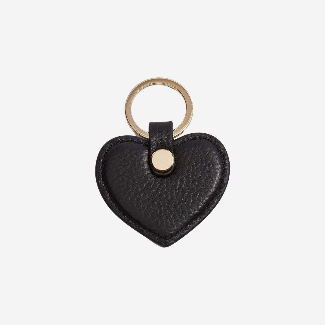 Black Pebble Leather Heart Keyring - Luxe Leather