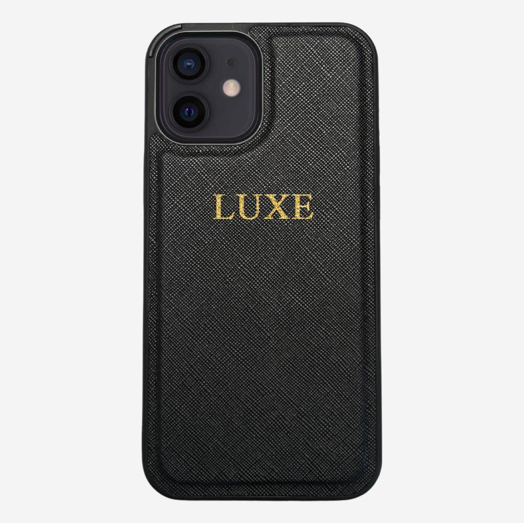 Black Saffiano iPhone 12 Case - Luxe Leather