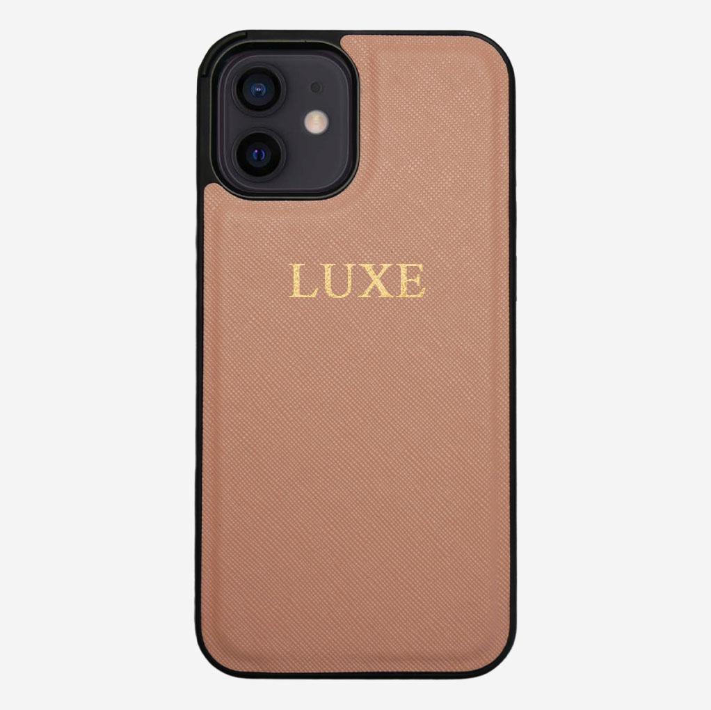 Nude Taupe Saffiano iPhone 12 Case - Luxe Leather